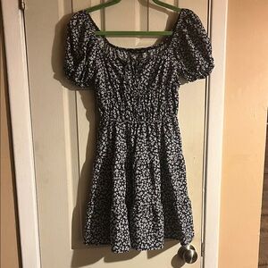 Floral Black and White Off-Shoulder Dress